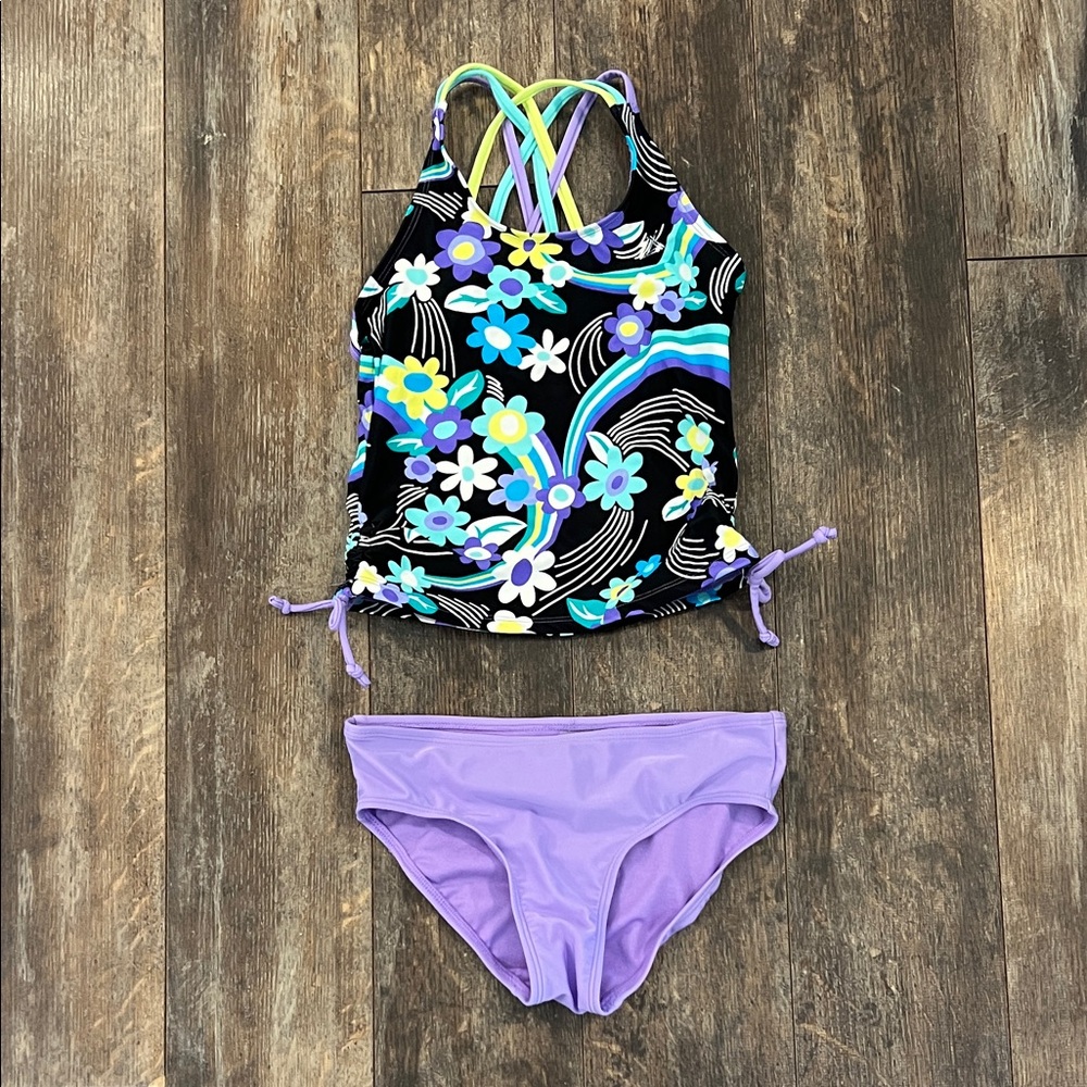 NWOT- ZeroXposur Kids Bikini - Black and Blue Floral